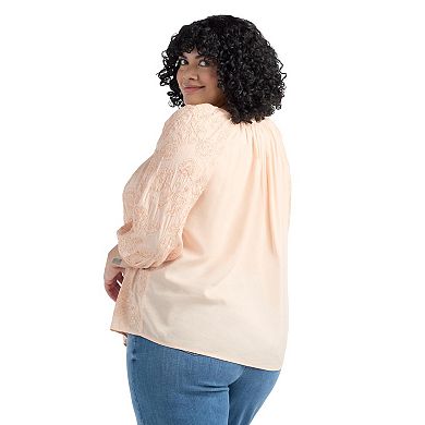 Plus Size AB Studio Three-Quarter Blouson Sleeve Peasant Blouse