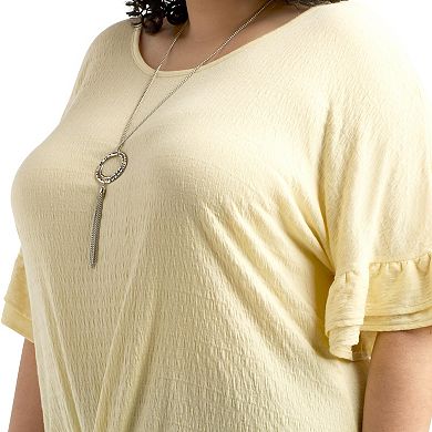 Plus Size AB Studio Dolman Flounce Sleeve Top with Necklace