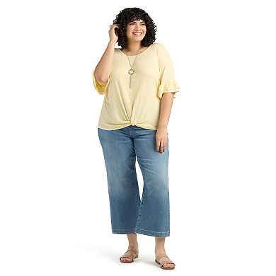 Plus Size AB Studio Dolman Flounce Sleeve Top with Necklace