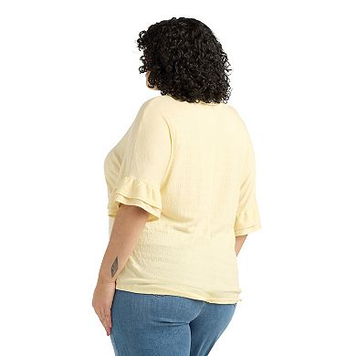 Plus Size AB Studio Dolman Flounce Sleeve Top with Necklace