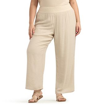 Plus Size AB Studio Elastic Waist Wide-Leg Pants