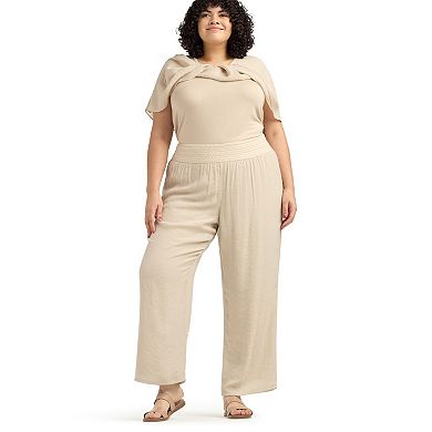 Plus Size AB Studio Elastic Waist Wide-Leg Pants