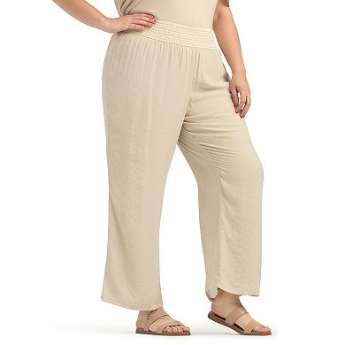 Plus Size AB Studio Elastic Waist Wide-Leg Pants