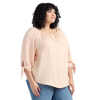 Plus Size AB Studio Inset Sleeves Button Front Top