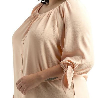 Plus Size AB Studio Inset Sleeves Button Front Top