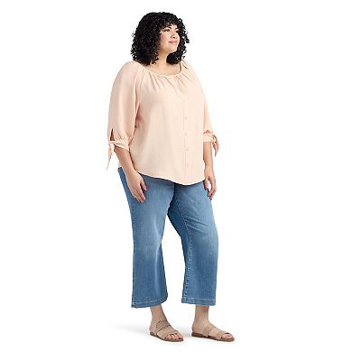 Plus Size AB Studio Inset Sleeves Button Front Top