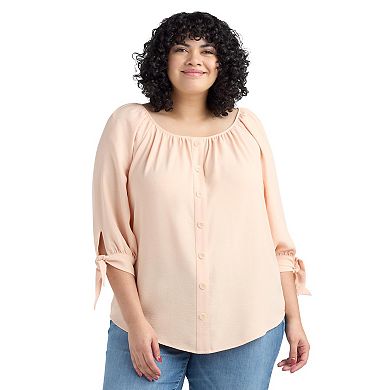 Plus Size AB Studio Inset Sleeves Button Front Top