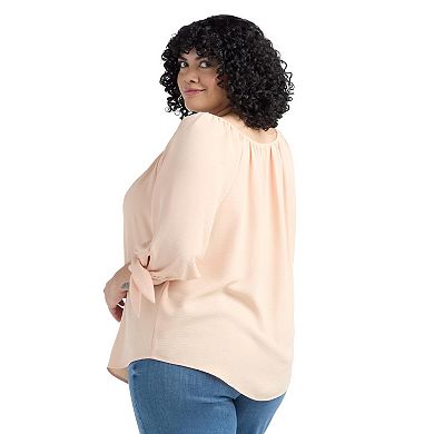 Plus Size AB Studio Inset Sleeves Button Front Top