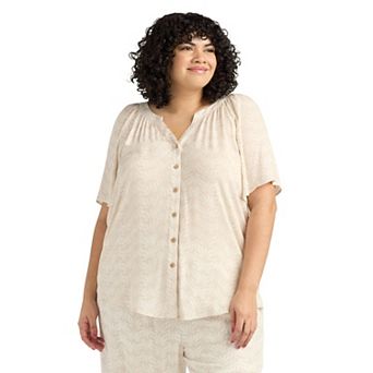 Plus Size AB Studio Flutter Sleeve Button-Front Top