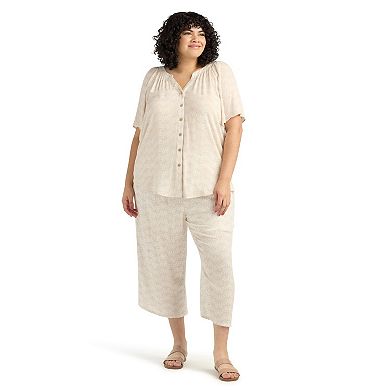 Plus Size AB Studio Flutter Sleeve Button-Front Top