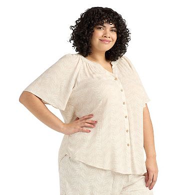 Plus Size AB Studio Flutter Sleeve Button-Front Top