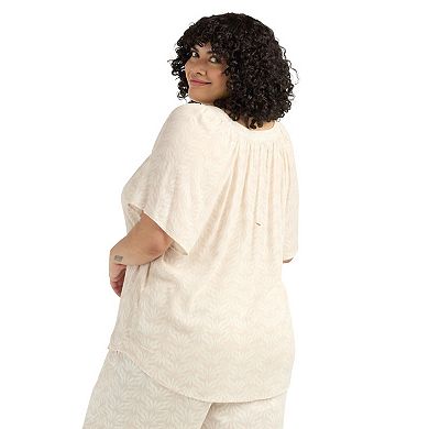 Plus Size AB Studio Flutter Sleeve Button-Front Top