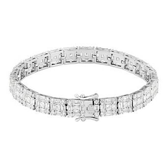 Brilliance Fine Silver Plated Cubic Zirconia Square Tennis Bracelet