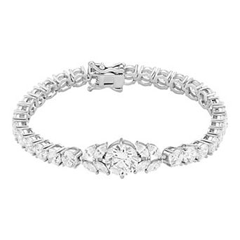 Brilliance Fine Silver Plated Cubic Zirconia Ornate Tennis Bracelet