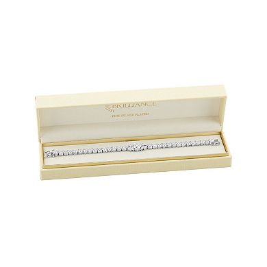 Brilliance Fine Silver Plated Cubic Zirconia Ornate Tennis Bracelet