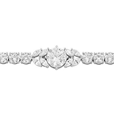 Brilliance Fine Silver Plated Cubic Zirconia Ornate Tennis Bracelet