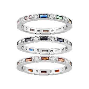 Brilliance 3 pc Multi-Gemstone & Cubic Zirconia Eternity Ring Set