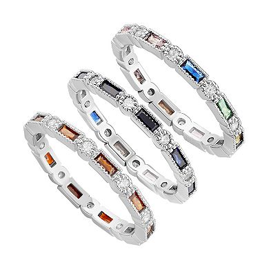 Brilliance 3-Piece Multi-Gemstone & Cubic Zirconia Eternity Ring Set