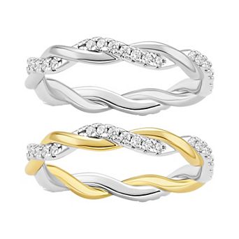 Brilliance Polished Cubic Zirconia Twisted Band Ring Duo Set