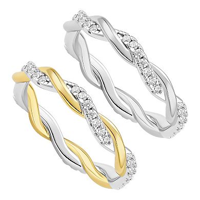 Brilliance Polished Cubic Zirconia Twisted Band Ring Duo Set