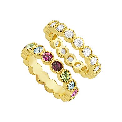 Brilliance Gold-Tone Multi-Gemstone Eternity Ring Duo Set