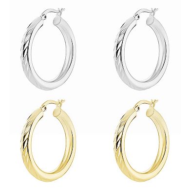 Brilliance Diamond-Cut Hoop Earrings Set