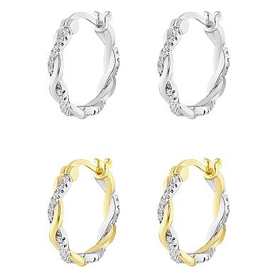 Brilliance Cubic Zirconia Twisted Hoop Earrings Duo Set
