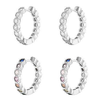 Brilliance Fine Silver-Plated Multi-Gemstone Hoop Earrings Duo Set