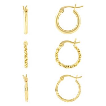 Brilliance 3-Pair Polished, Mesh & Diamond-Cut Hoop Earrings Set