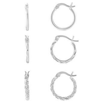 Brilliance 3-Pair Polished, Mesh & Diamond-Cut Hoop Earrings Set