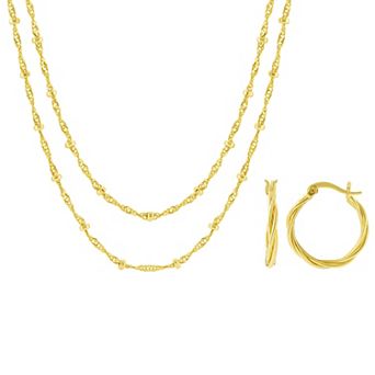 Brilliance Braided Hoop Earrings & Double Layer Beaded Chain Necklace Set