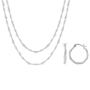 Brilliance Braided Hoop Earrings & Double Layer Beaded Chain Necklace Set