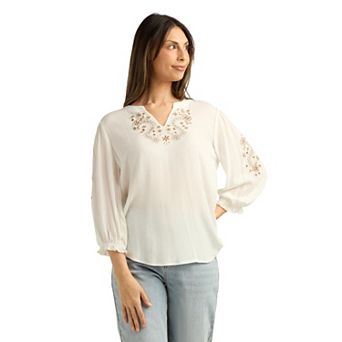 Women's AB Studio Three-Quarter Sleeve Half Placket Top