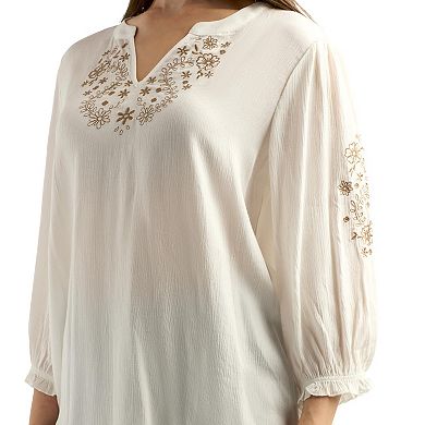 Women's AB Studio Three-Quarter Sleeve Half Placket Top