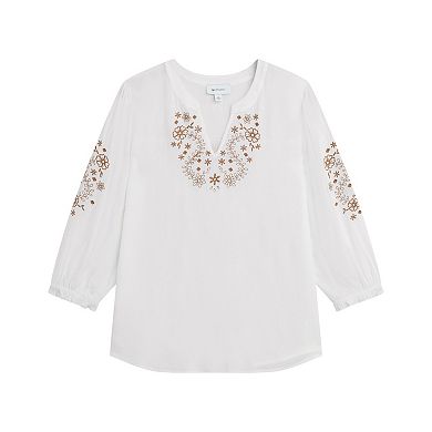 Women's AB Studio Three-Quarter Sleeve Half Placket Top