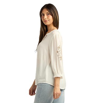 Women's AB Studio Three-Quarter Sleeve Half Placket Top