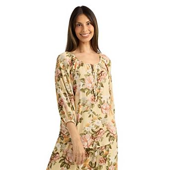 Women's AB Studio Floral Three-Quarter Sleeve Blouson Sleeve Top