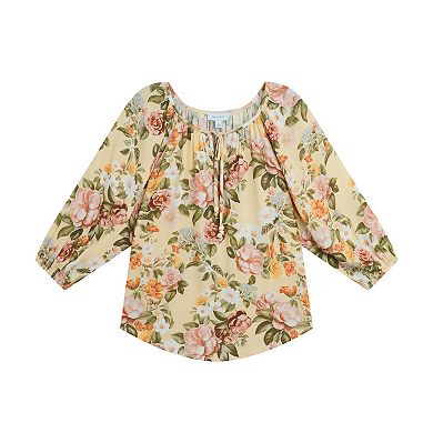 Women's AB Studio Floral Three-Quarter Sleeve Blouson Sleeve Top