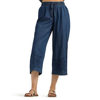 Women's AB Studio Embroidered Wide-Leg Crop Pants