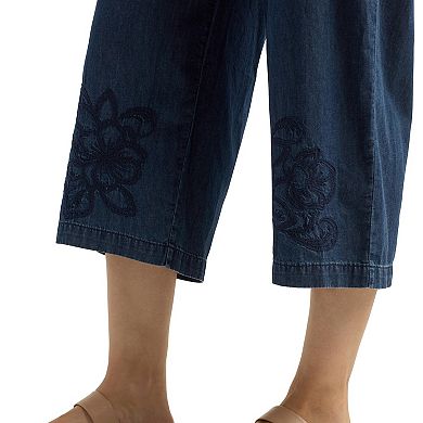 Women's AB Studio Embroidered Wide-Leg Crop Pants