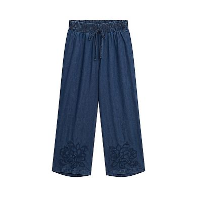 Women's AB Studio Embroidered Wide-Leg Crop Pants