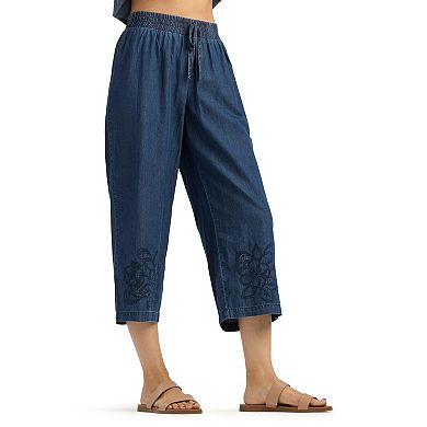 Women's AB Studio Embroidered Wide-Leg Crop Pants