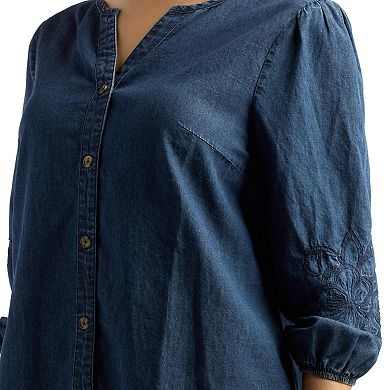 Women's AB Studio Embroidered Three-Quarter Blouson Sleeve Top