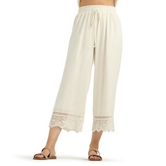 Women's AB Studio Linen Blend Wide Leg Lace Hem Pants