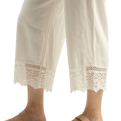 Women's AB Studio Linen Blend Wide Leg Lace Hem Pants