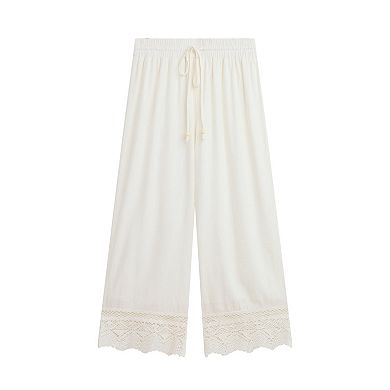 Women's AB Studio Linen Blend Wide Leg Lace Hem Pants