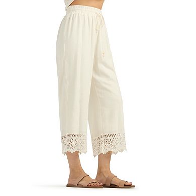 Women's AB Studio Linen Blend Wide Leg Lace Hem Pants