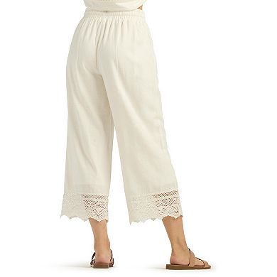 Women's AB Studio Linen Blend Wide Leg Lace Hem Pants