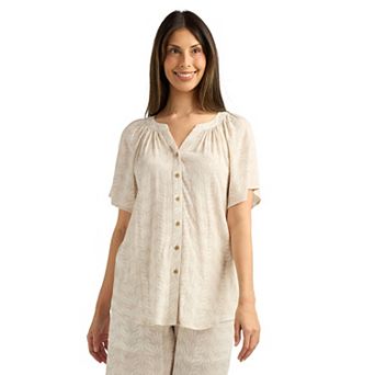 Women's AB Studio Short Sleeve Flutter Collar Split Top