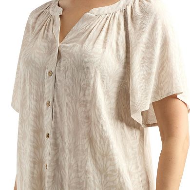 Women's AB Studio Short Sleeve Flutter Collar Split Top